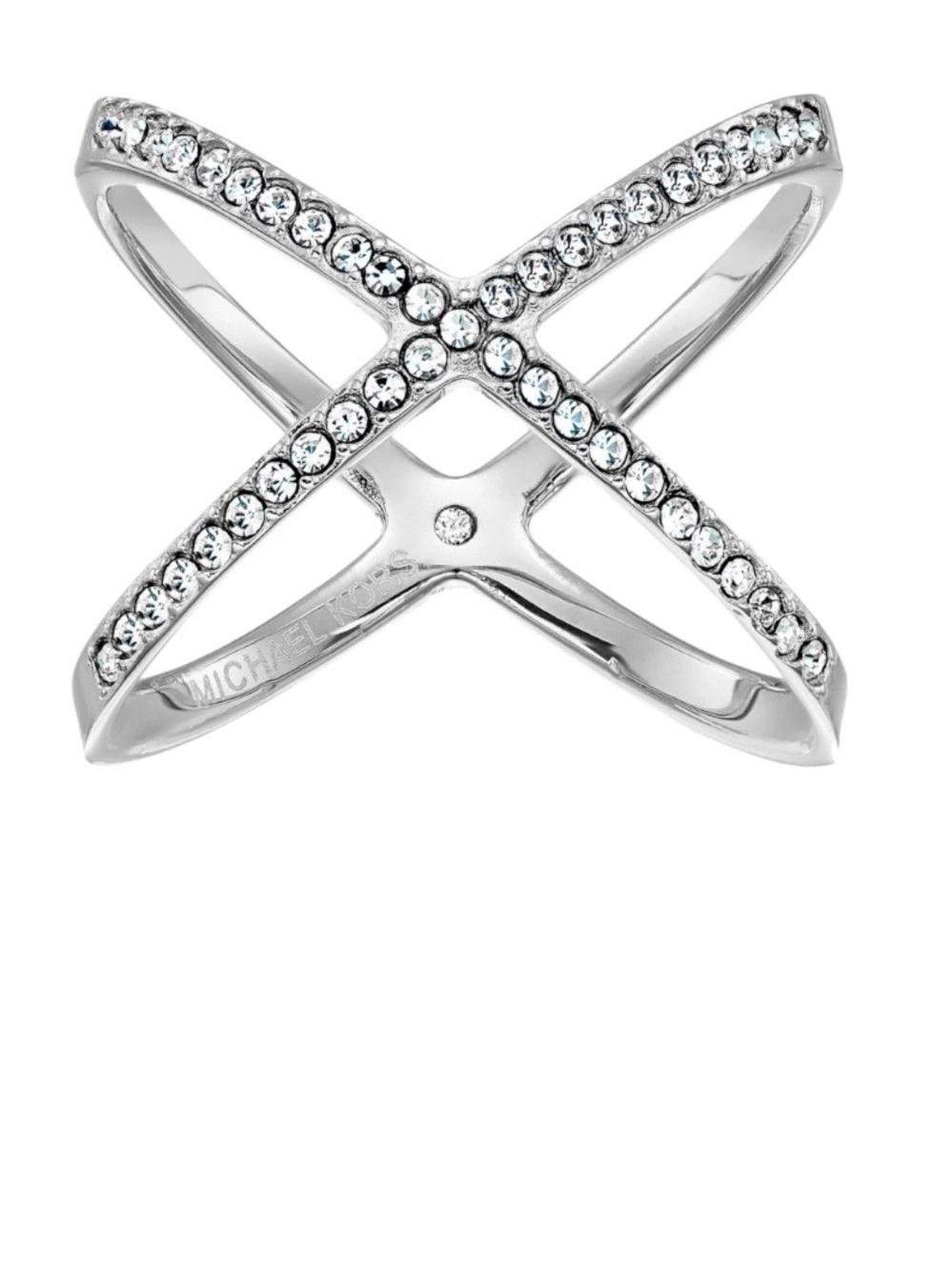 MICHAEL KORS Silver Pave X Ring Size L